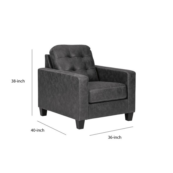 Tufted Leatherette Chair with Track Arms and Tapered Block Feet, Gray