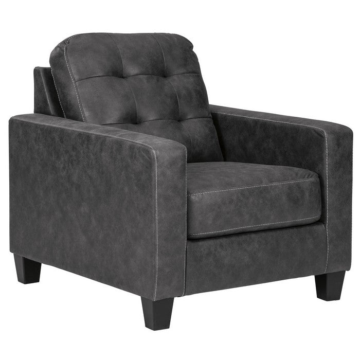 Tufted Leatherette Chair with Track Arms and Tapered Block Feet, Gray
