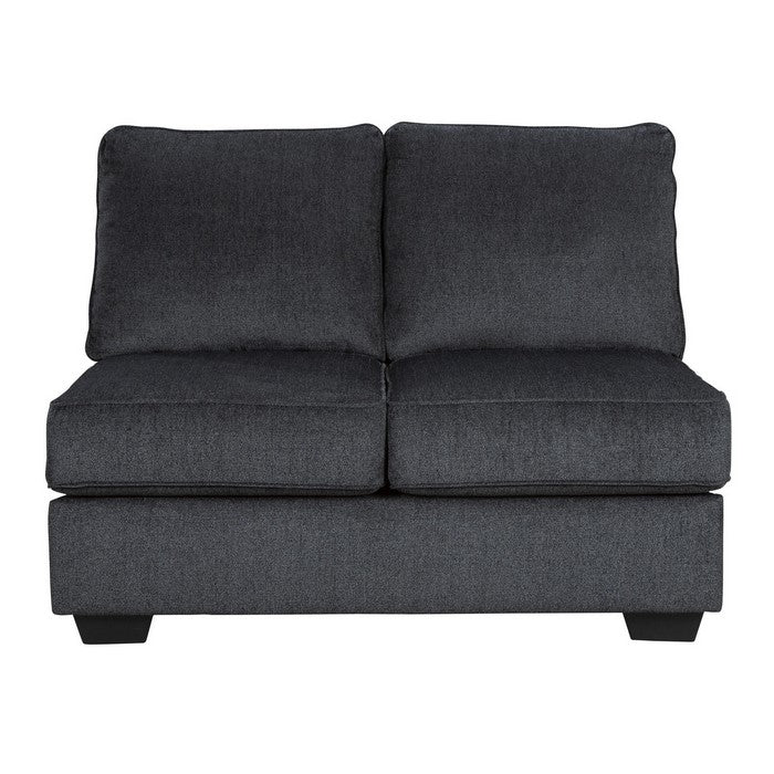Upholstered Wooden Frame Armless Loveseat with Tapered Legs, Gray and Black
