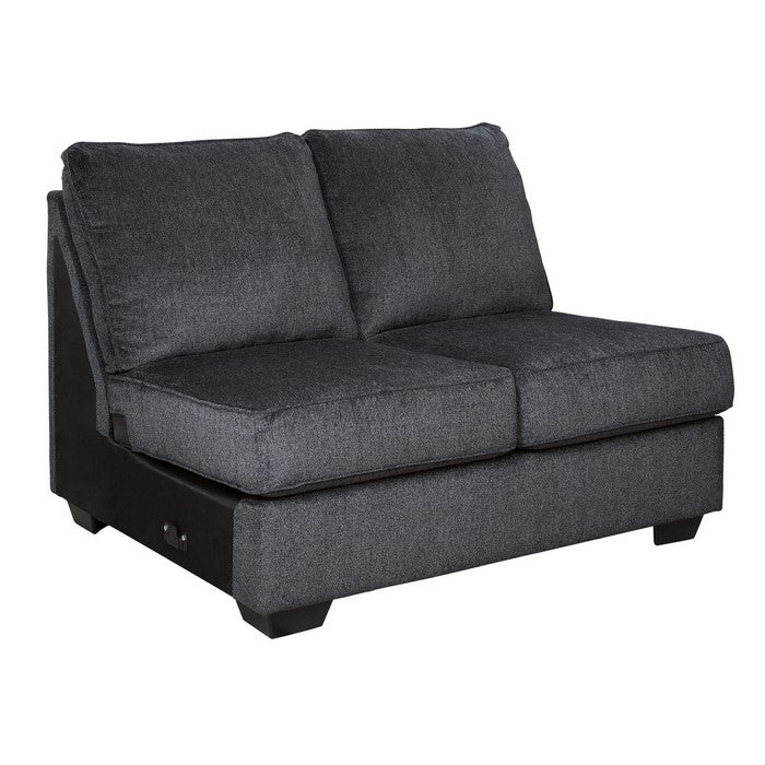 Upholstered Wooden Frame Armless Loveseat with Tapered Legs, Gray and Black