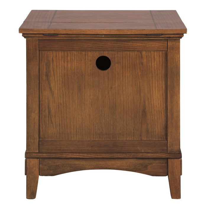1 Drawer Wooden End Table with 1 Storage Cubby and Power Strip, Brown