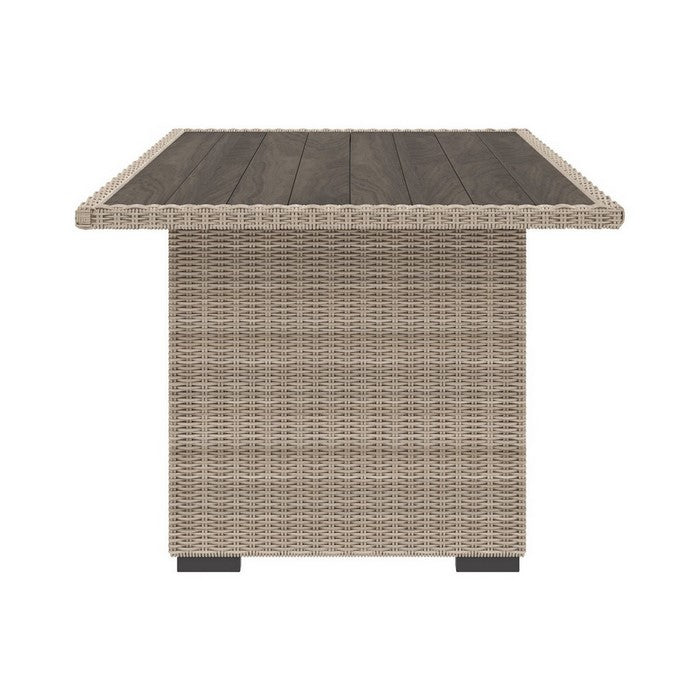 Rectangular Wicker Woven Aluminum Frame Table with Open Shelf, Beige