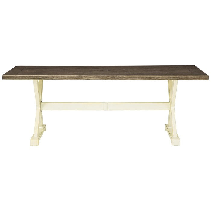 Wood Like Aluminum Frame Dining Table with X Legs, Brown and White