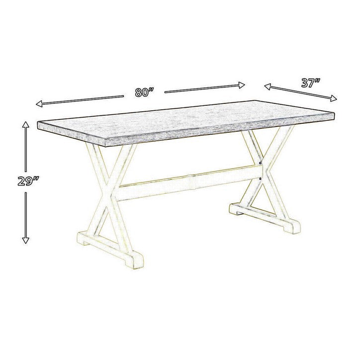 Wood Like Aluminum Frame Dining Table with X Legs, Brown and White