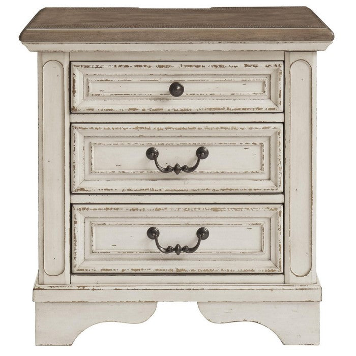 Transitional Wooden Three Drawer Nightstand with Open Platform Top, White