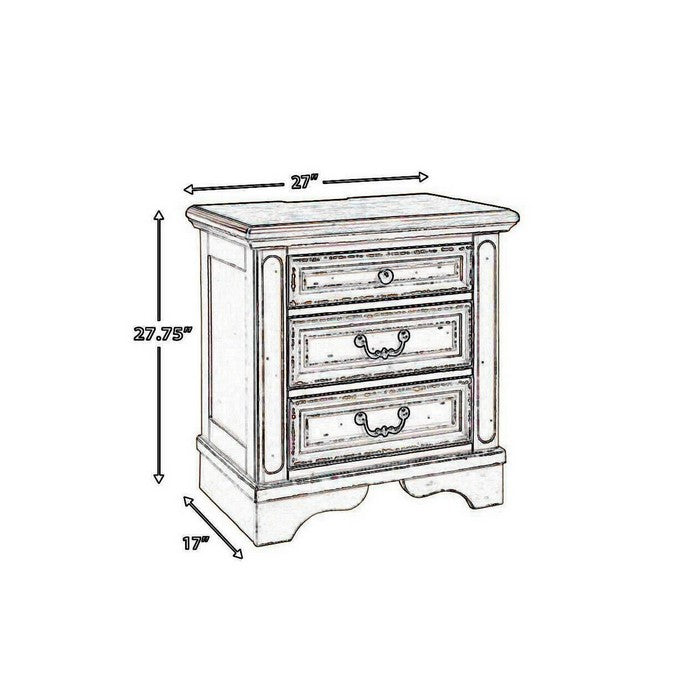 Transitional Wooden Three Drawer Nightstand with Open Platform Top, White