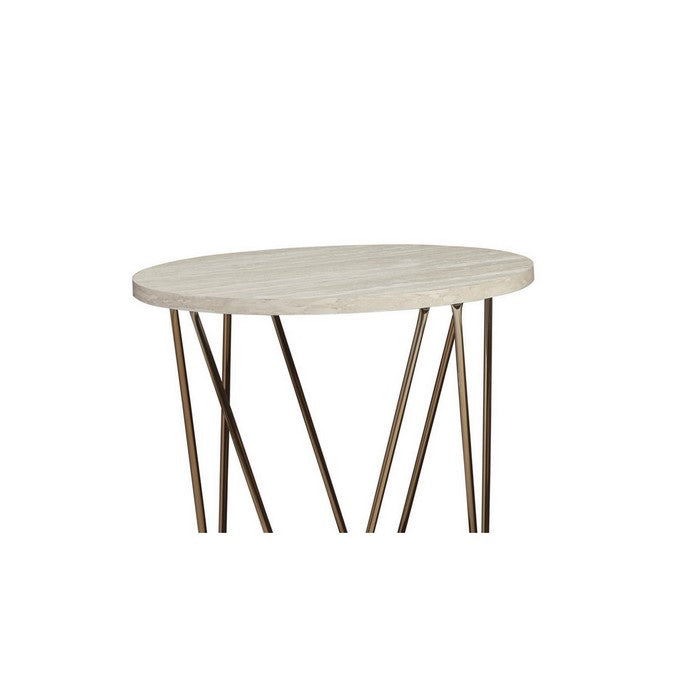 Faux Marble Table Set with 1 Coffee Table and 2 End Tables, White and Gold