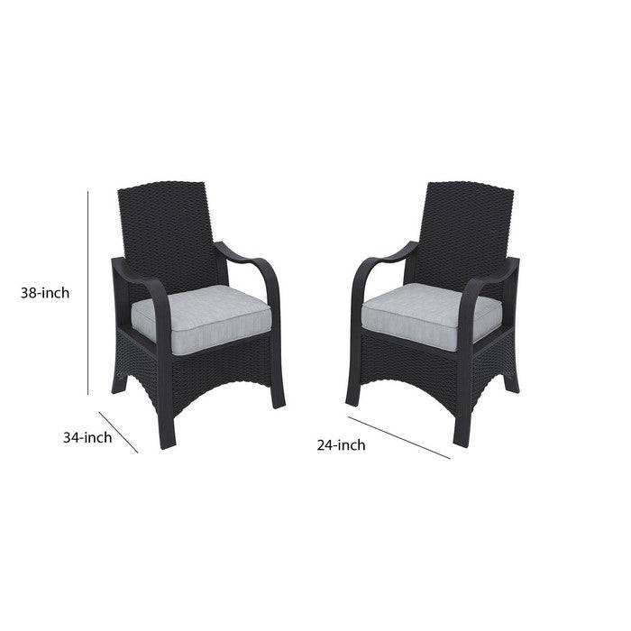 Wicker Frame Aluminum Chair with Cushion Seat, Set of 2, Brown and Gray