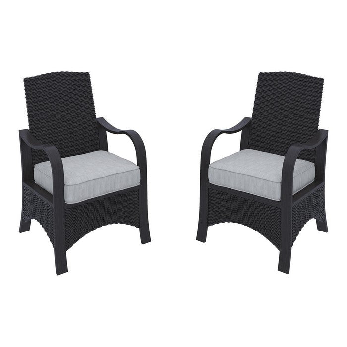 Wicker Frame Aluminum Chair with Cushion Seat, Set of 2, Brown and Gray