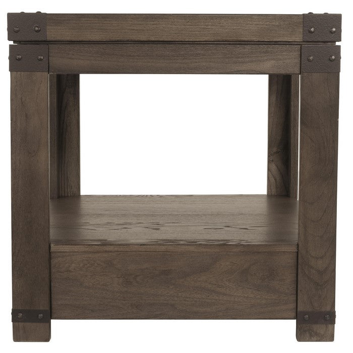 1 Drawer Wooden End Table with Open Bottom Shelf and Metal Accents, Brown