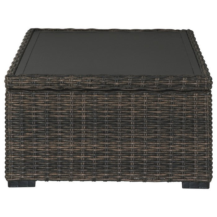 Wicker Woven Aluminum Frame Cocktail Table with Open Shelf, Brown and Black