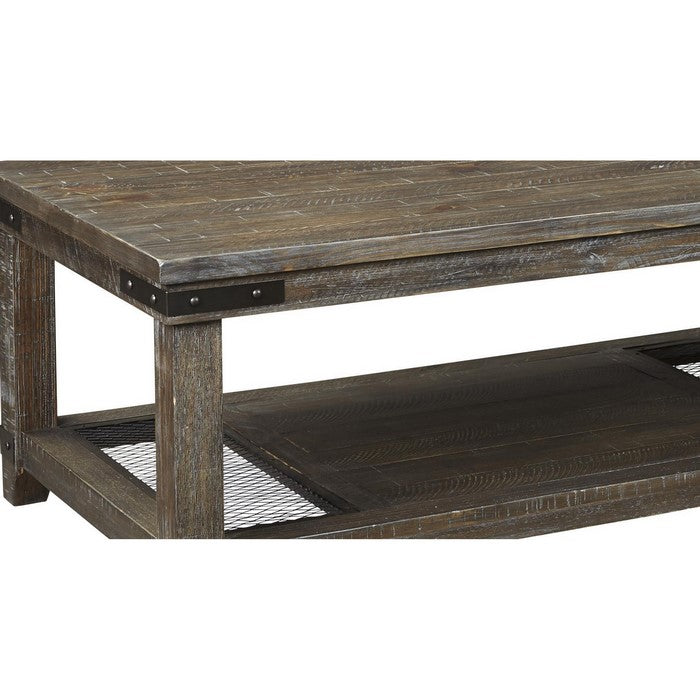 Rectangular Wire Brushed Cocktail Table with Open Shelf, Brown