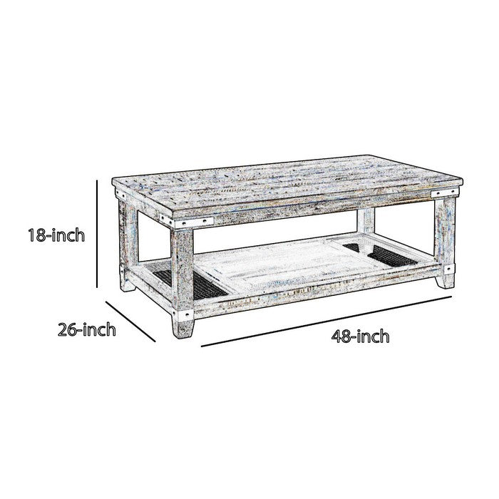 Rectangular Wire Brushed Cocktail Table with Open Shelf, Brown