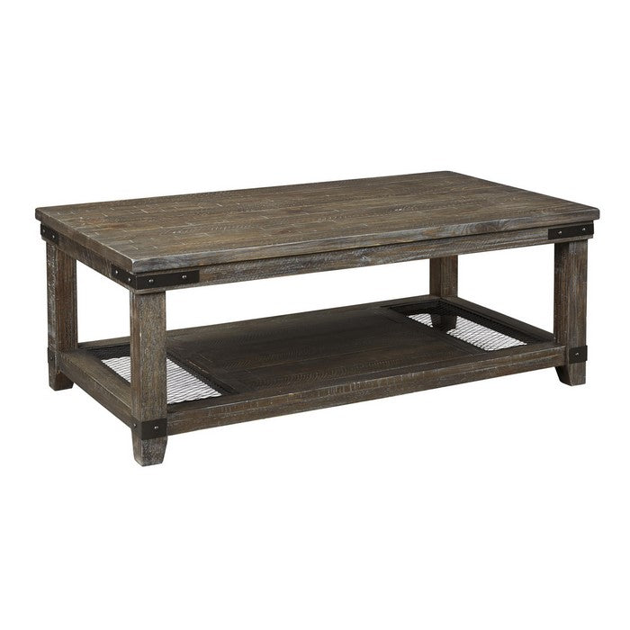Rectangular Wire Brushed Cocktail Table with Open Shelf, Brown