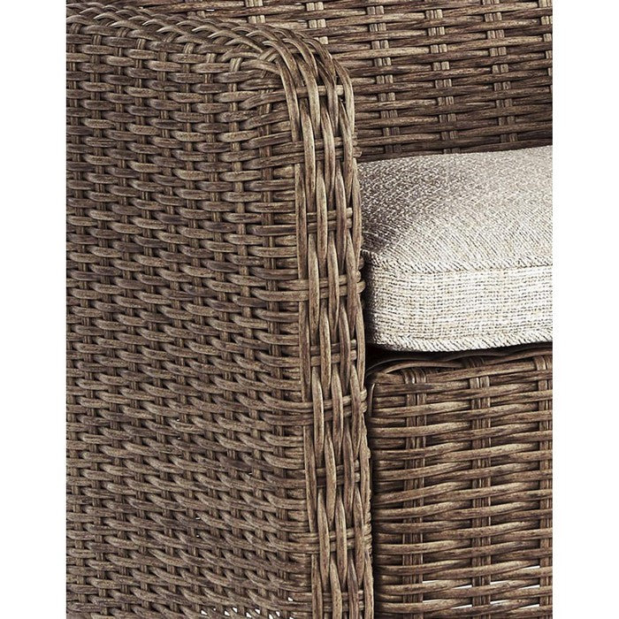Handwoven Wicker Frame Fabric Upholstered Armchair,Set of 2,Beige and Brown