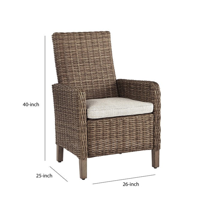 Handwoven Wicker Frame Fabric Upholstered Armchair,Set of 2,Beige and Brown