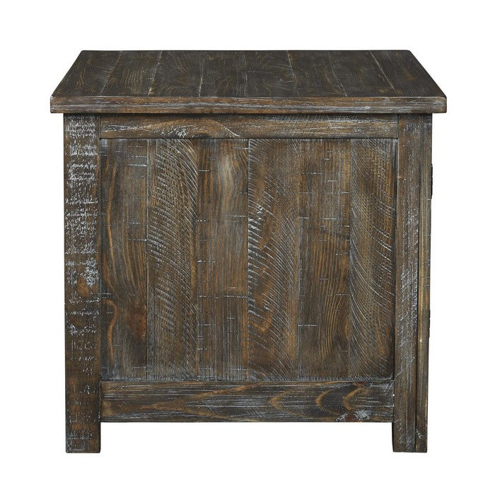 Wooden End Table with Wire Mesh Cabinet and Adjustable Shelf, Brown