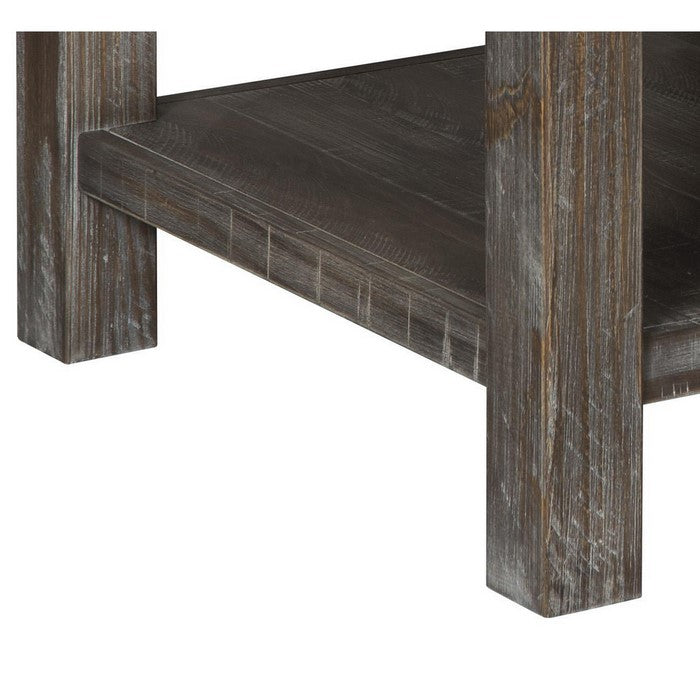 1 Drawer Rustic Wooden End Table with Open Bottom Shelf, Brown