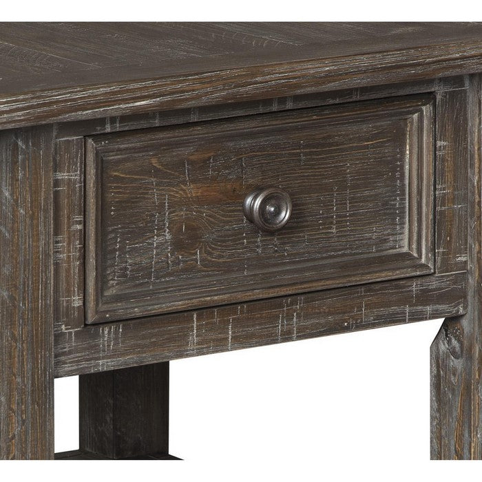 1 Drawer Rustic Wooden End Table with Open Bottom Shelf, Brown