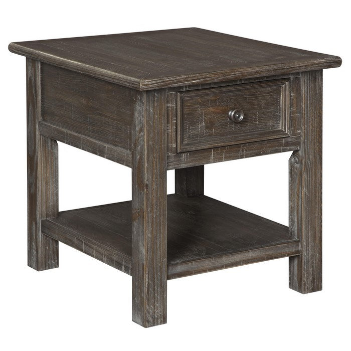 1 Drawer Rustic Wooden End Table with Open Bottom Shelf, Brown