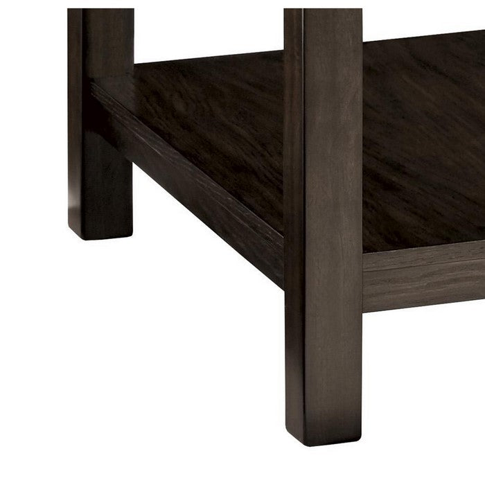 Wooden End Table with Pull Out Tray and Open Bottom Shelf, Brown