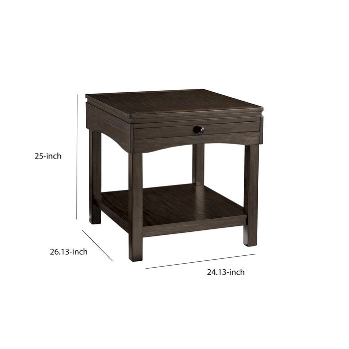 Wooden End Table with Pull Out Tray and Open Bottom Shelf, Brown