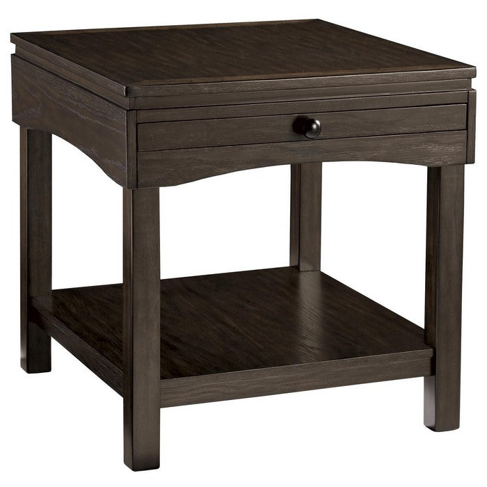 Wooden End Table with Pull Out Tray and Open Bottom Shelf, Brown