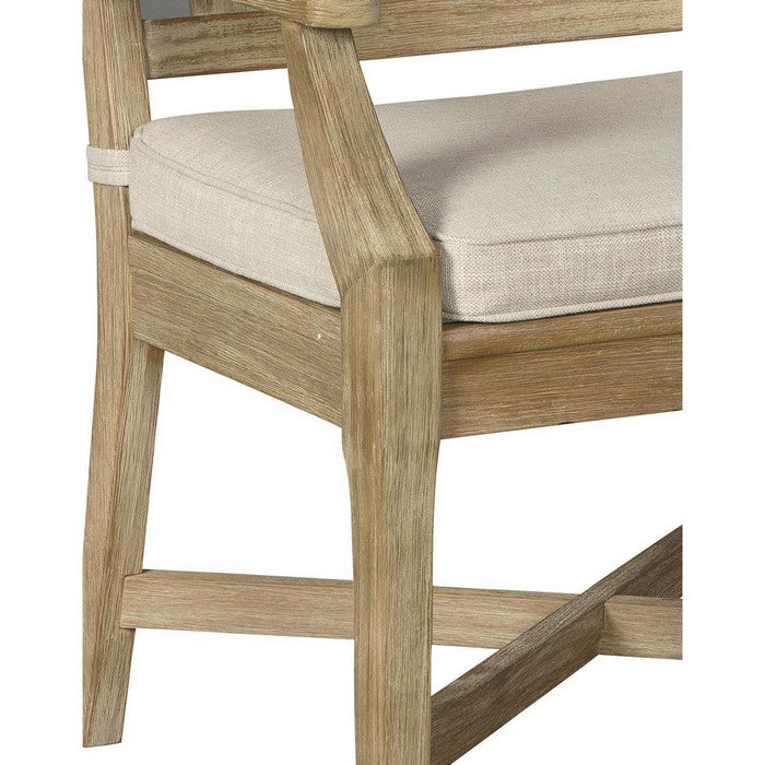 Wooden Armchair with Slatted Back and Fabric Seat, Set of 2, Beige