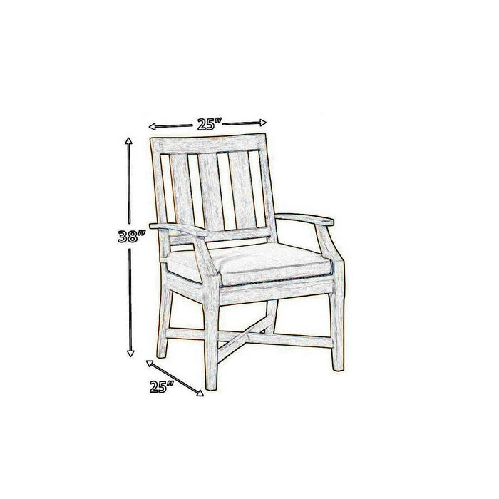 Wooden Armchair with Slatted Back and Fabric Seat, Set of 2, Beige