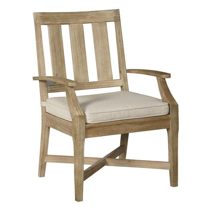 Wooden Armchair with Slatted Back and Fabric Seat, Set of 2, Beige