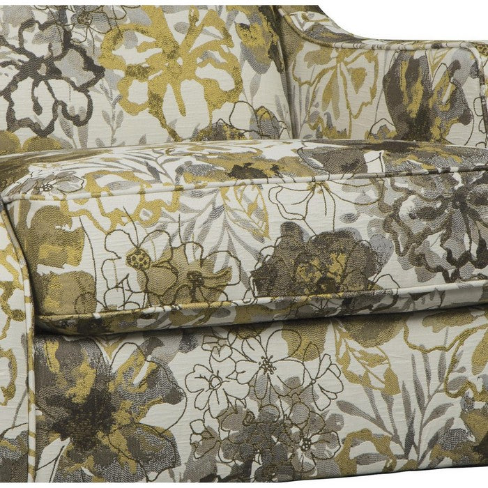 Fabric Upholstered Wooden Accent Chair with Floral Print, Black and Yellow