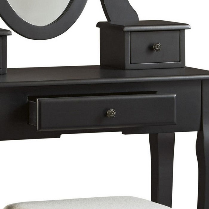 Contemporary Style Wooden Vanity Set with Cabriole Legs, Black