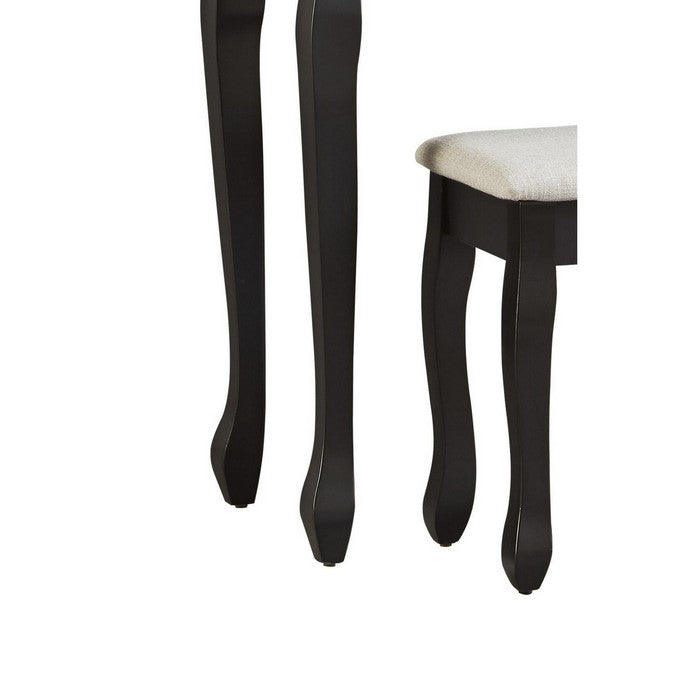 Contemporary Style Wooden Vanity Set with Cabriole Legs, Black