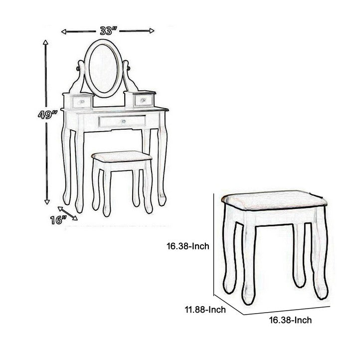 Contemporary Style Wooden Vanity Set with Cabriole Legs, Black
