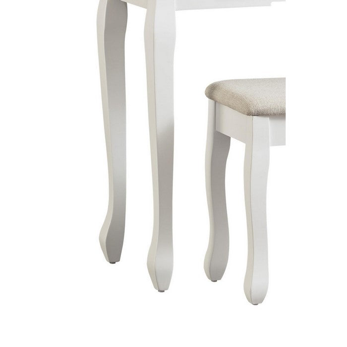 Contemporary Style Wooden Vanity Set with Cabriole Legs, White