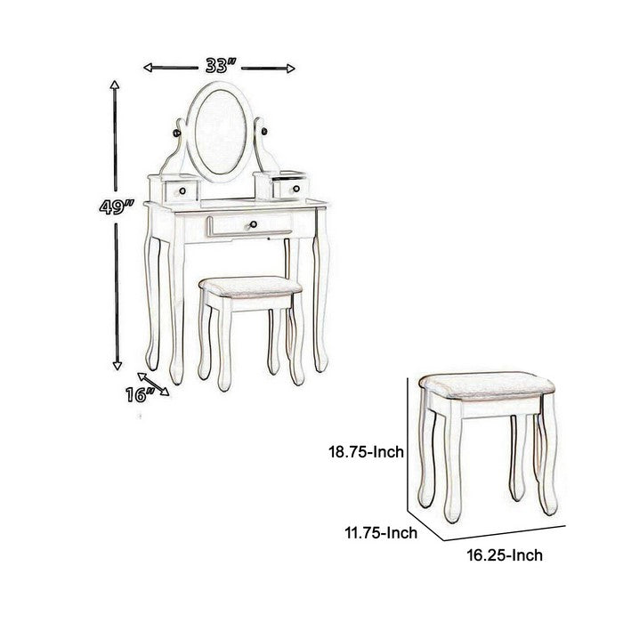 Contemporary Style Wooden Vanity Set with Cabriole Legs, White