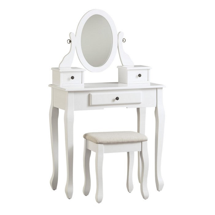 Contemporary Style Wooden Vanity Set with Cabriole Legs, White