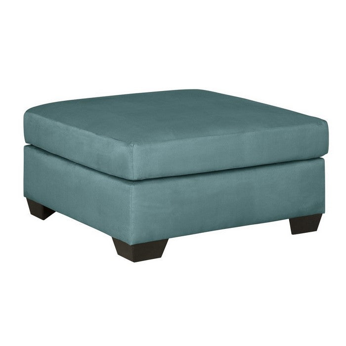 Square Fabric Upholstered Oversized Accent Ottoman with Block Legs, Blue