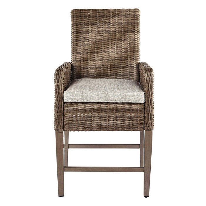 Handwoven Wicker Frame Barstool with Cushion Seat ,Set of 2,Beige and Brown