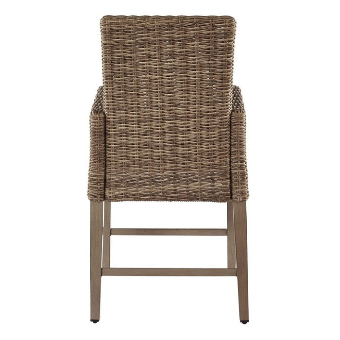 Handwoven Wicker Frame Barstool with Cushion Seat ,Set of 2,Beige and Brown
