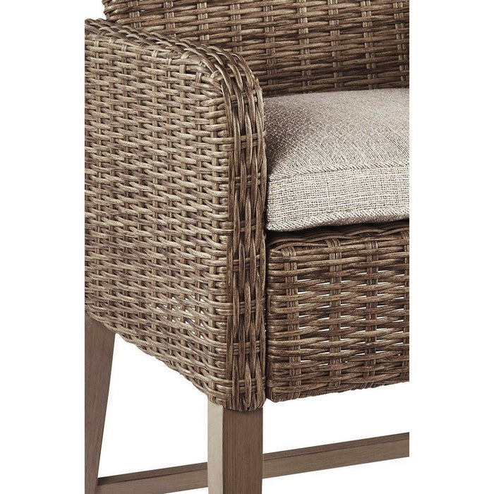 Handwoven Wicker Frame Barstool with Cushion Seat ,Set of 2,Beige and Brown
