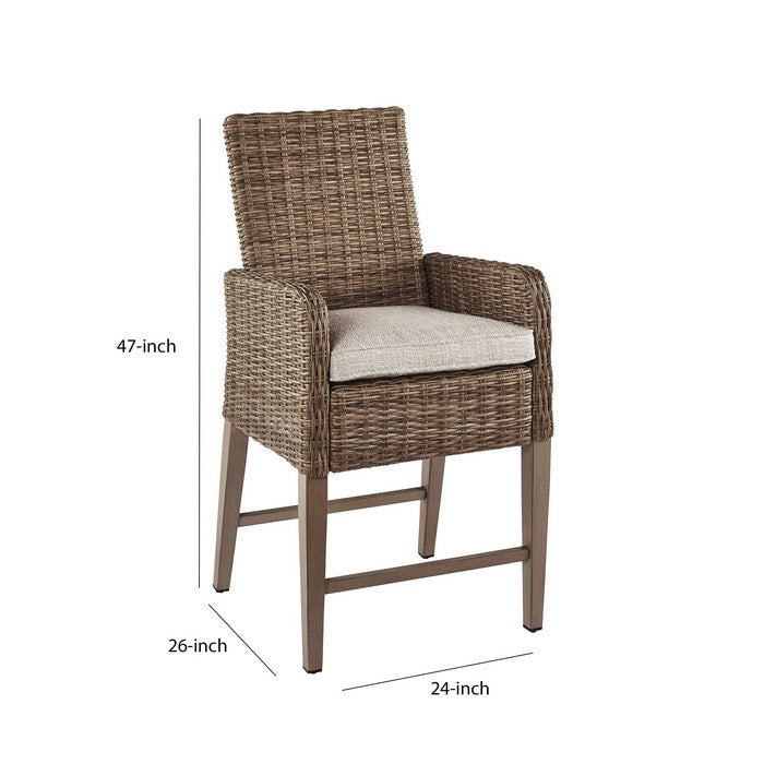 Handwoven Wicker Frame Barstool with Cushion Seat ,Set of 2,Beige and Brown