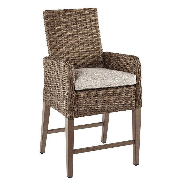 Handwoven Wicker Frame Barstool with Cushion Seat ,Set of 2,Beige and Brown