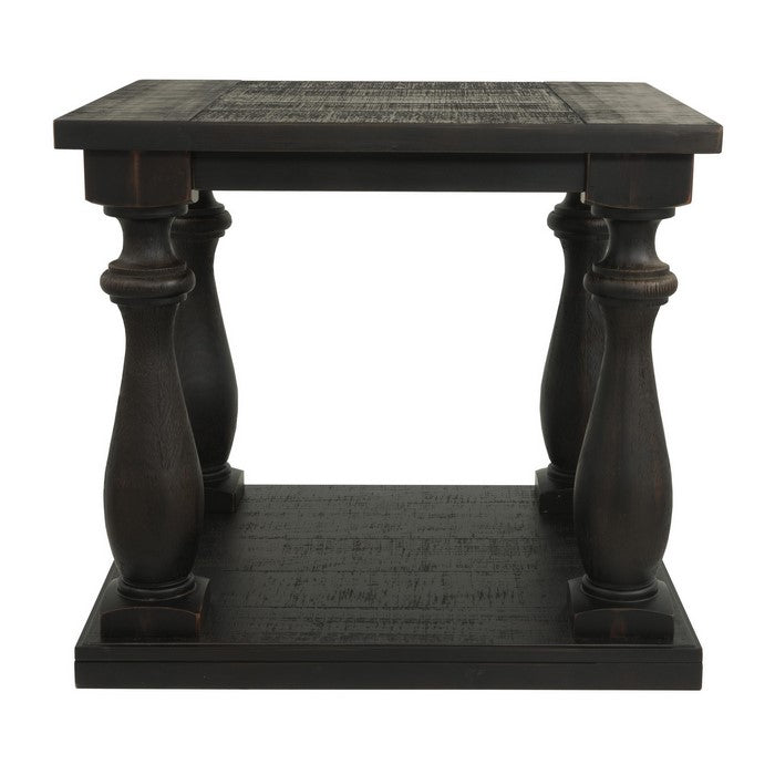 Plank Style Wooden End Table with Turned Legs and Open Bottom Shelf, Black