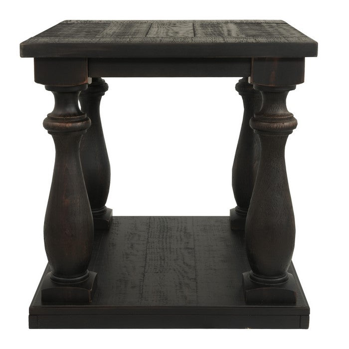 Plank Style Wooden End Table with Turned Legs and Open Bottom Shelf, Black