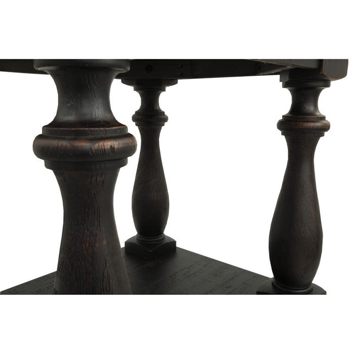 Plank Style Wooden End Table with Turned Legs and Open Bottom Shelf, Black
