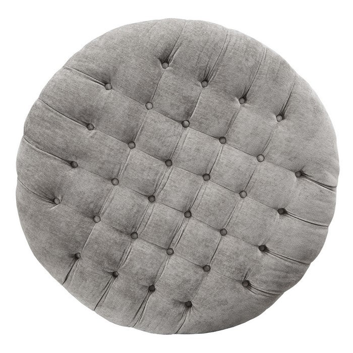 Round Button Tufted Fabric Upholstered Oversized Accent Ottoman, Gray
