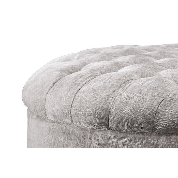 Round Button Tufted Fabric Upholstered Oversized Accent Ottoman, Gray