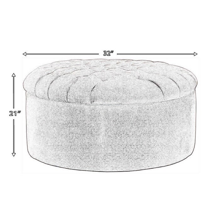 Round Button Tufted Fabric Upholstered Oversized Accent Ottoman, Gray