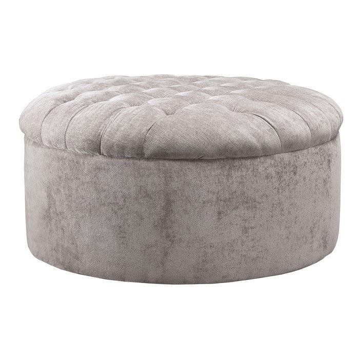 Round Button Tufted Fabric Upholstered Oversized Accent Ottoman, Gray